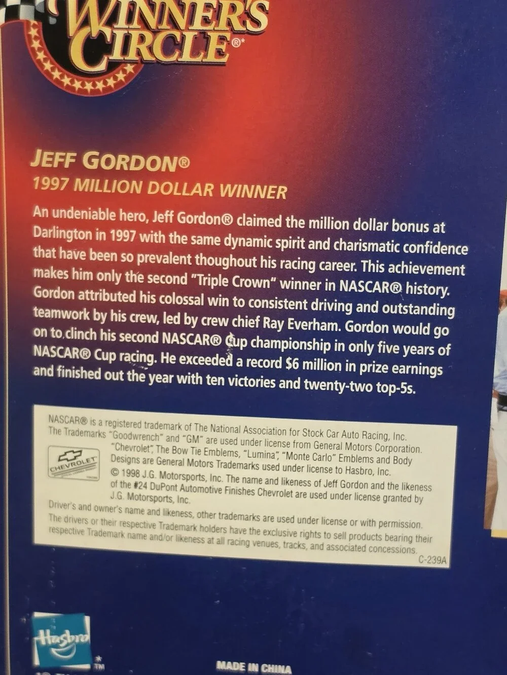 NASCAR Winner's Circle Jeff Gordon #24 1/43 Scale Diecast 1997 Million Dollar